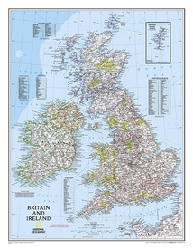 Wandkaart Britain and Ireland - Groot Brittannië en Ierland 60 x 76 cm | National Geographic | National Geographic