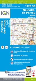 Wandelkaart - Topografische kaart 1726 SB - Serie Bleue Neuville-de-Poitou, Vouille, Mirebeau | IGN - Institut Géographique National