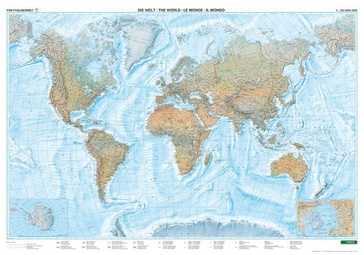 Wereldkaart World fysisch  | 170 x 118 cm | Freytag & Berndt