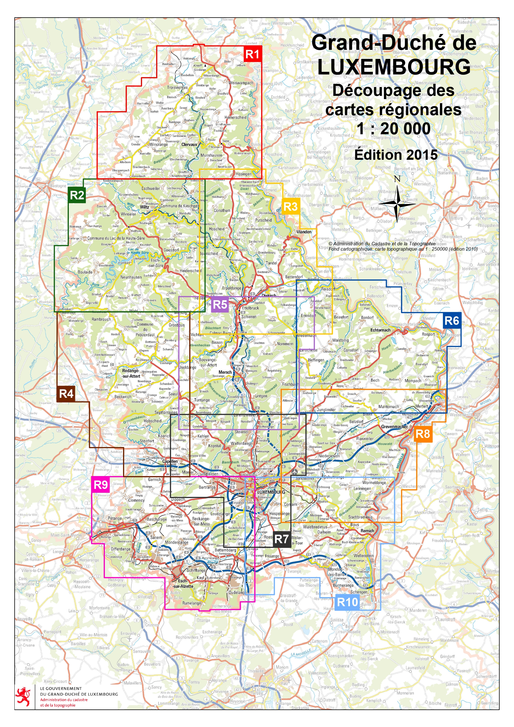 Overzicht van de topografische wandelkaarten 1:20.000 Luxemburg