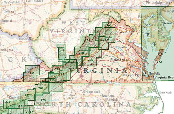 Overzicht Wandelkaarten Virginia Trails Illustrated National Geographic